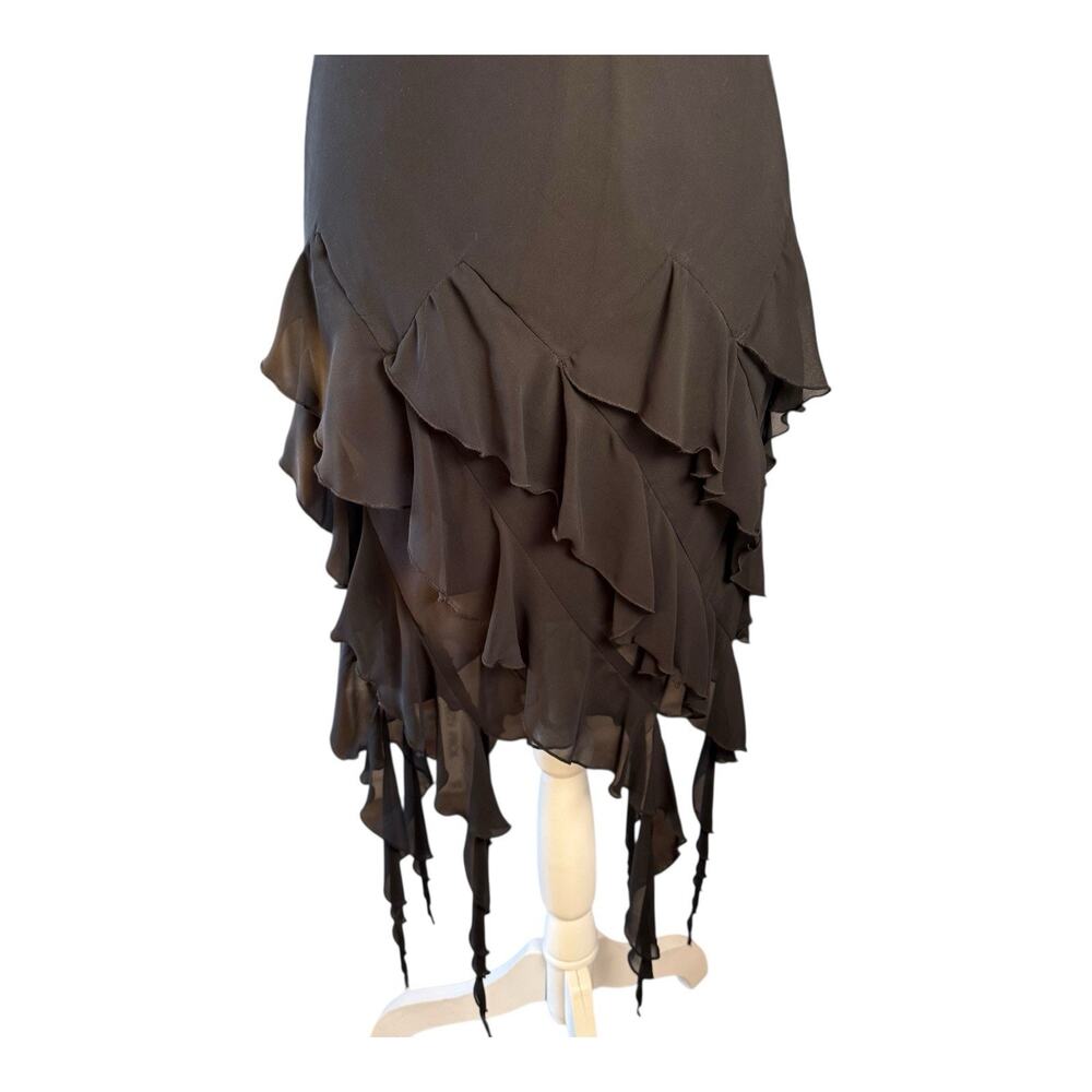 VTG Ruffle Asymmetrical Handkerchief Black Midi Dress Silky Fairy Whimsigoth Y2K - Picture 3 of 14